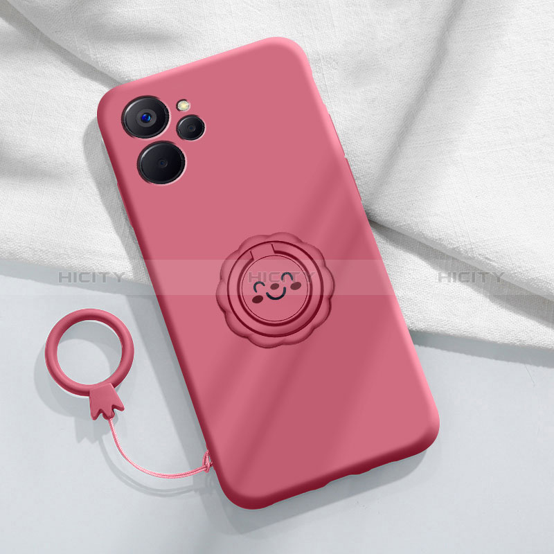 Funda Silicona Carcasa Ultrafina Goma con Magnetico Anillo de dedo Soporte S01 para Realme 10 5G Rosa Roja