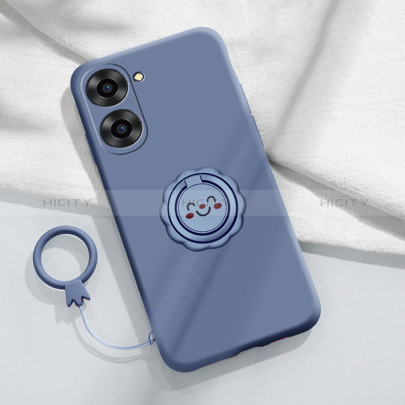 Funda Silicona Carcasa Ultrafina Goma con Magnetico Anillo de dedo Soporte S01 para Realme 10S 5G Gris Lavanda