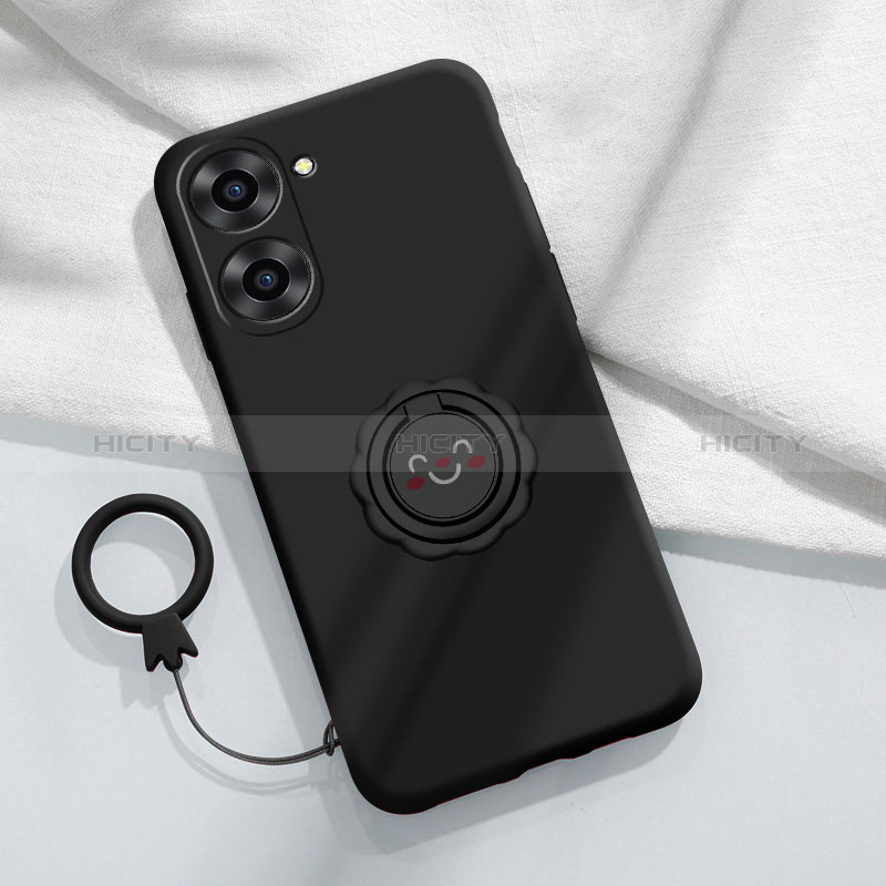 Funda Silicona Carcasa Ultrafina Goma con Magnetico Anillo de dedo Soporte S01 para Realme 10S 5G Negro