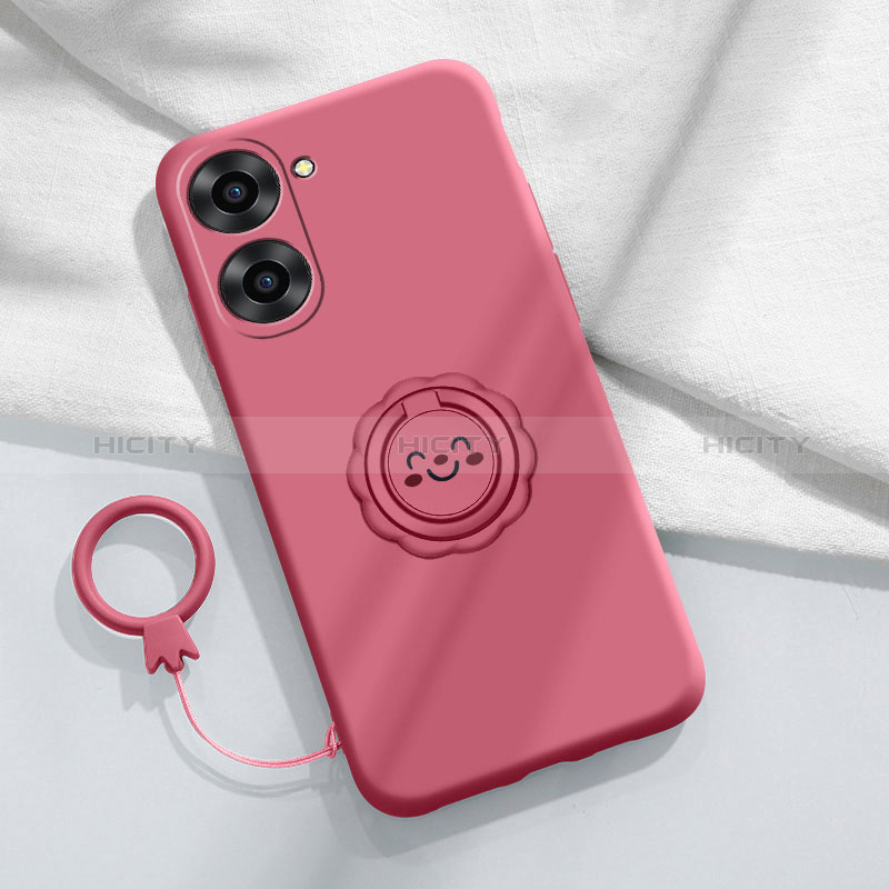 Funda Silicona Carcasa Ultrafina Goma con Magnetico Anillo de dedo Soporte S01 para Realme 10S 5G Rosa Roja