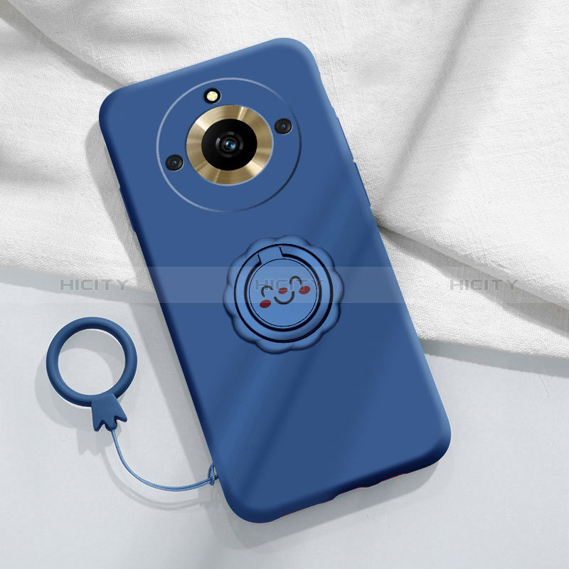 Funda Silicona Carcasa Ultrafina Goma con Magnetico Anillo de dedo Soporte S01 para Realme Narzo 60 5G Azul