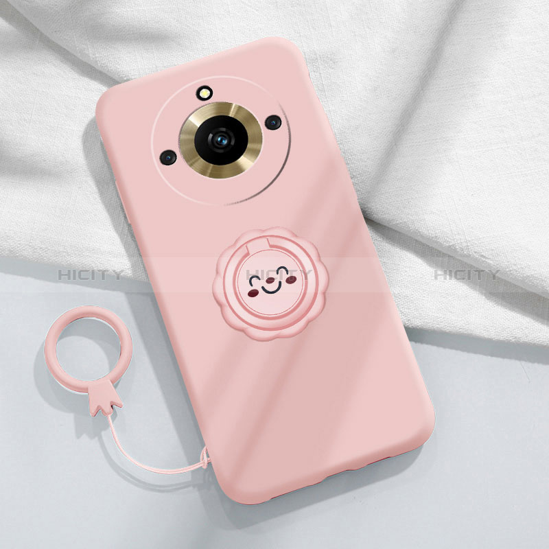 Funda Silicona Carcasa Ultrafina Goma con Magnetico Anillo de dedo Soporte S01 para Realme Narzo 60 5G Rosa