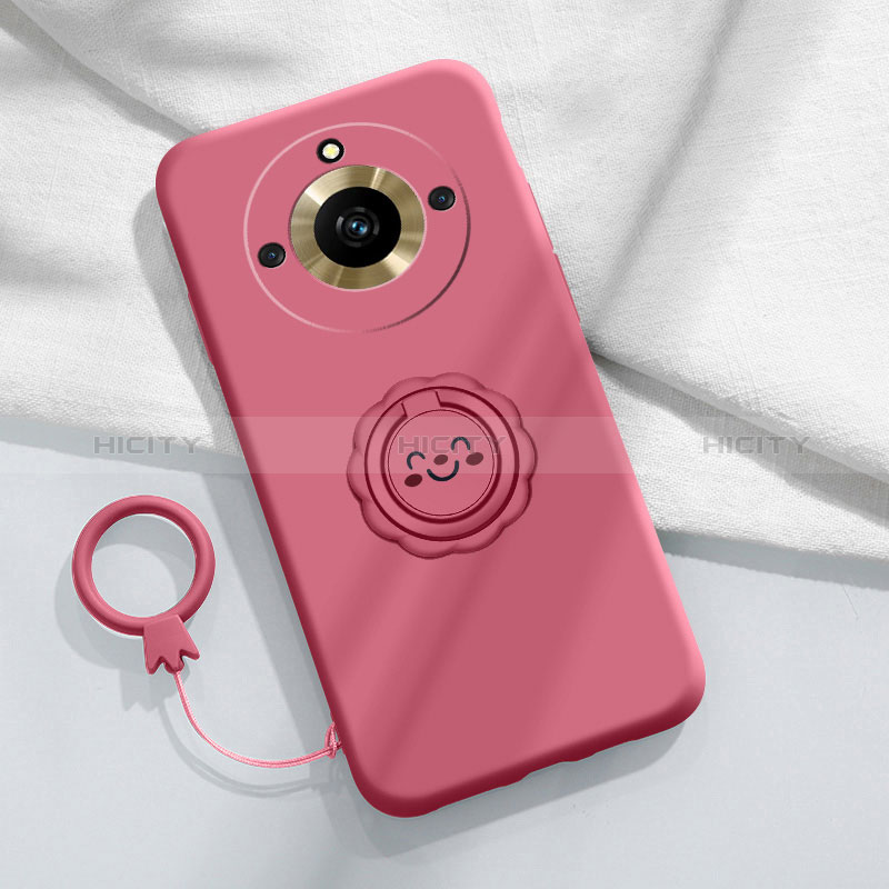 Funda Silicona Carcasa Ultrafina Goma con Magnetico Anillo de dedo Soporte S01 para Realme Narzo 60 Pro 5G Rosa Roja