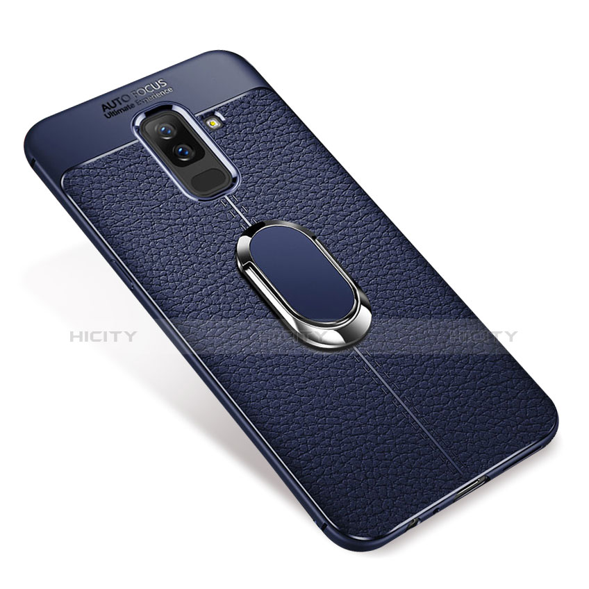 Funda Silicona Carcasa Ultrafina Goma con Magnetico Anillo de dedo Soporte S01 para Samsung Galaxy A6 Plus (2018) Azul