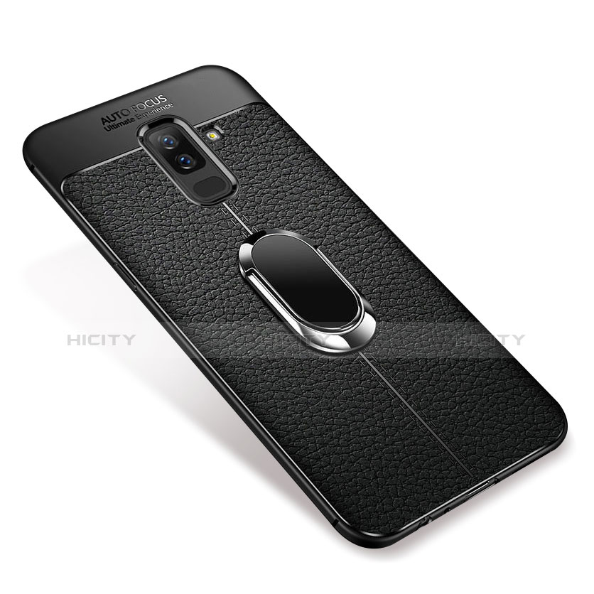 Funda Silicona Carcasa Ultrafina Goma con Magnetico Anillo de dedo Soporte S01 para Samsung Galaxy A6 Plus (2018) Negro