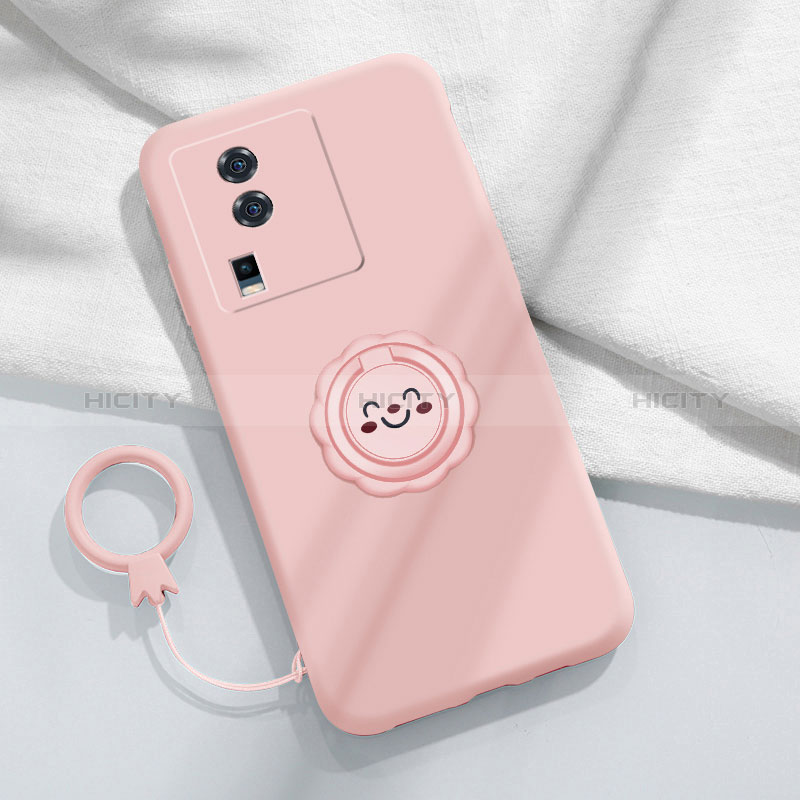 Funda Silicona Carcasa Ultrafina Goma con Magnetico Anillo de dedo Soporte S01 para Vivo iQOO Neo7 5G Rosa