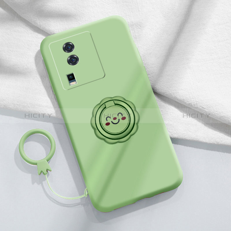 Funda Silicona Carcasa Ultrafina Goma con Magnetico Anillo de dedo Soporte S01 para Vivo iQOO Neo7 SE Verde