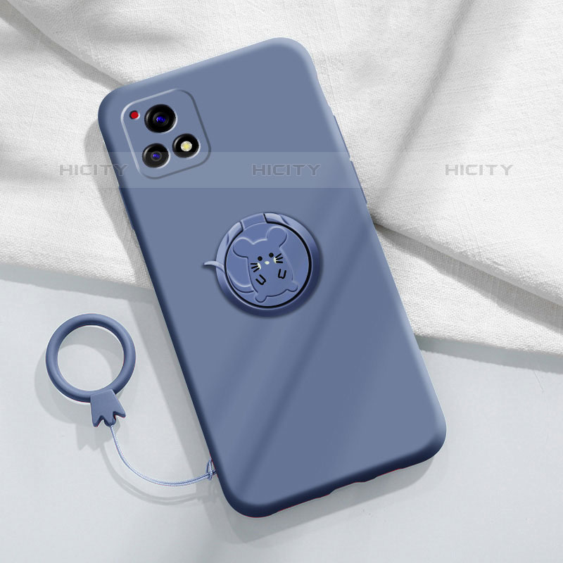 Funda Silicona Carcasa Ultrafina Goma con Magnetico Anillo de dedo Soporte S01 para Vivo iQOO U3 5G Gris Lavanda