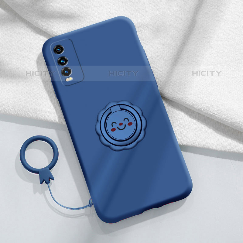 Funda Silicona Carcasa Ultrafina Goma con Magnetico Anillo de dedo Soporte S01 para Vivo iQOO U5 5G Azul