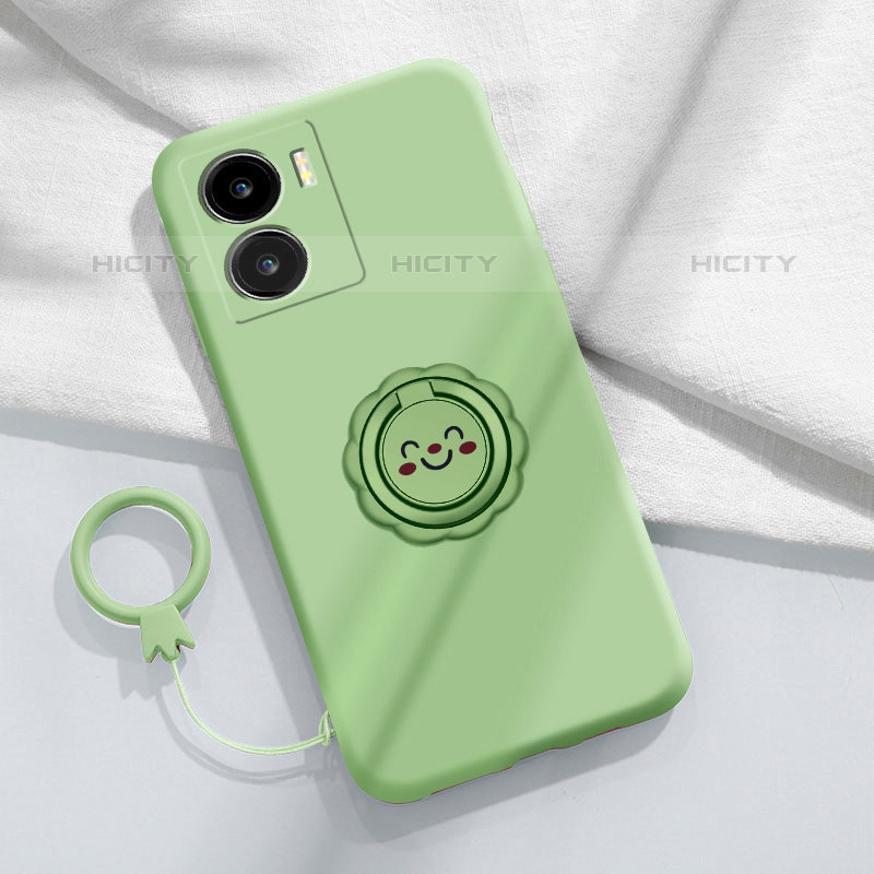 Funda Silicona Carcasa Ultrafina Goma con Magnetico Anillo de dedo Soporte S01 para Vivo iQOO Z7x 5G Verde