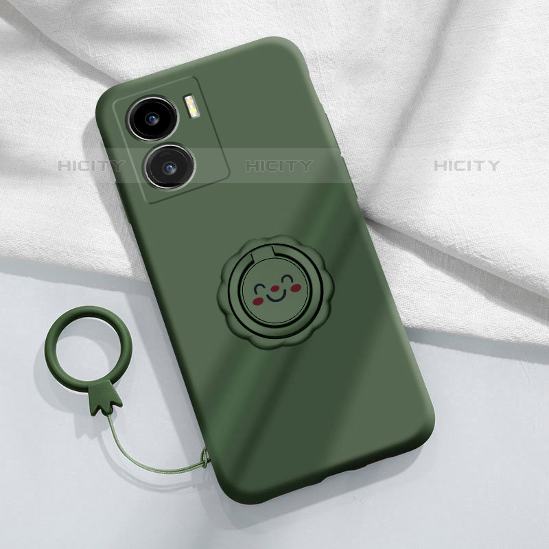 Funda Silicona Carcasa Ultrafina Goma con Magnetico Anillo de dedo Soporte S01 para Vivo iQOO Z7x 5G Verde Noche