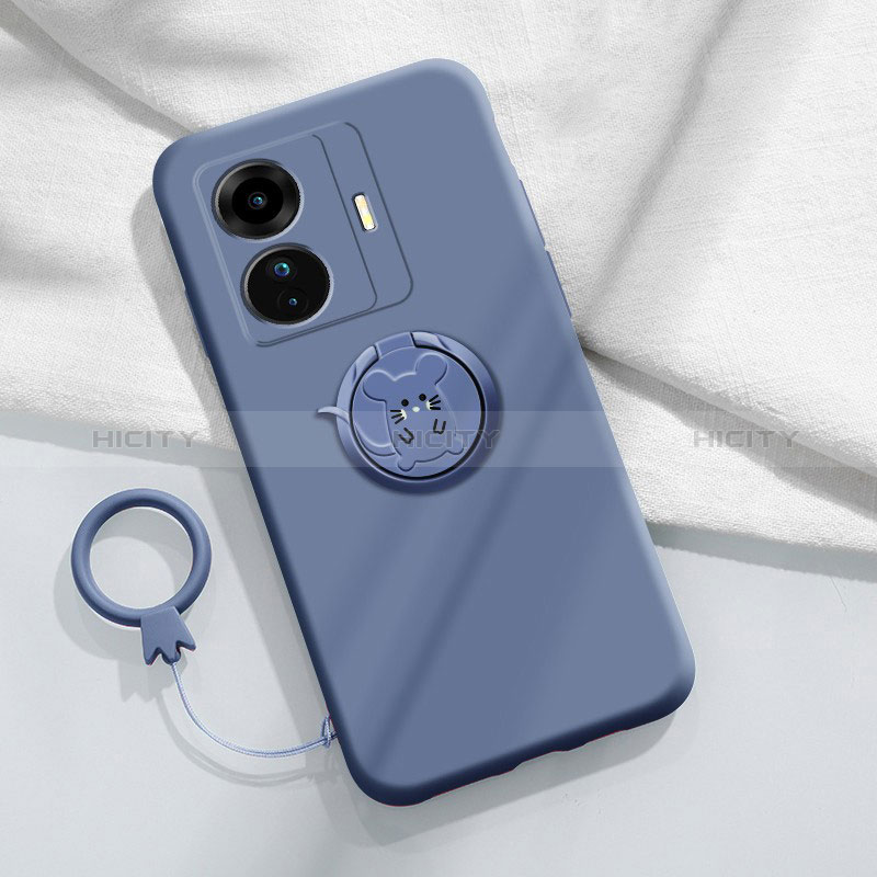 Funda Silicona Carcasa Ultrafina Goma con Magnetico Anillo de dedo Soporte S01 para Vivo T1 5G Gris Lavanda