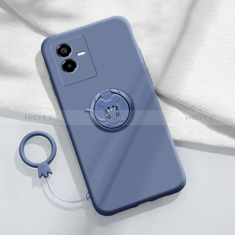 Funda Silicona Carcasa Ultrafina Goma con Magnetico Anillo de dedo Soporte S01 para Vivo T2x 5G Gris Lavanda