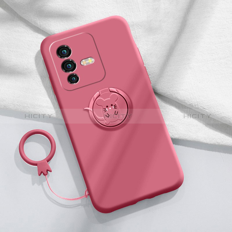 Funda Silicona Carcasa Ultrafina Goma con Magnetico Anillo de dedo Soporte S01 para Vivo V23 Pro 5G