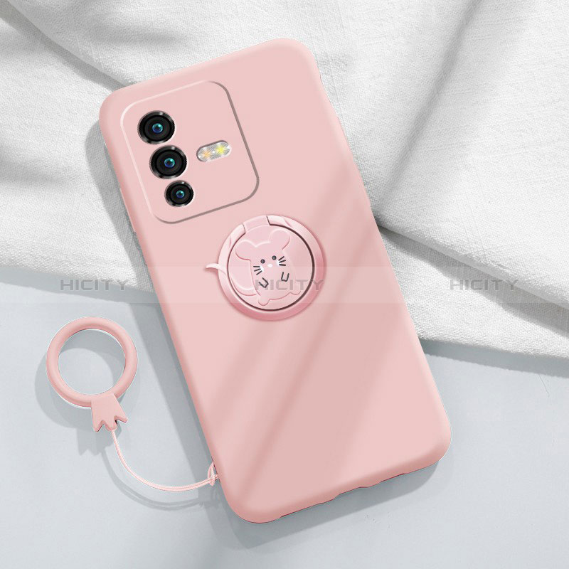 Funda Silicona Carcasa Ultrafina Goma con Magnetico Anillo de dedo Soporte S01 para Vivo V23 Pro 5G