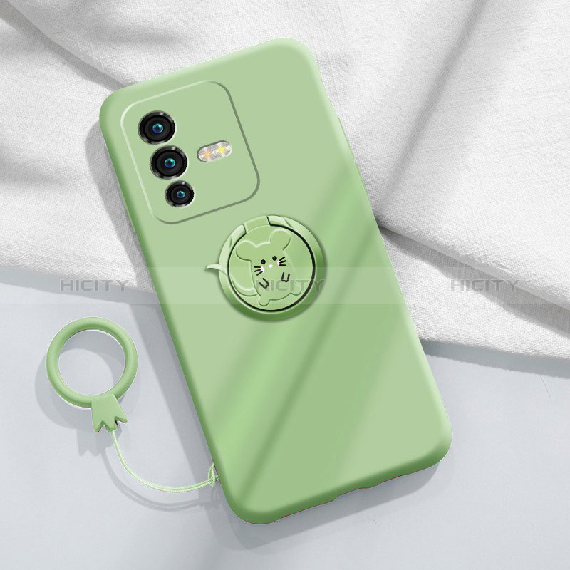 Funda Silicona Carcasa Ultrafina Goma con Magnetico Anillo de dedo Soporte S01 para Vivo V23 Pro 5G Verde