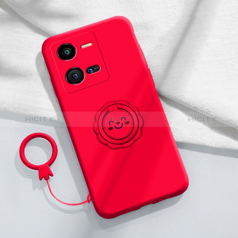 Funda Silicona Carcasa Ultrafina Goma con Magnetico Anillo de dedo Soporte S01 para Vivo V25 5G Rojo