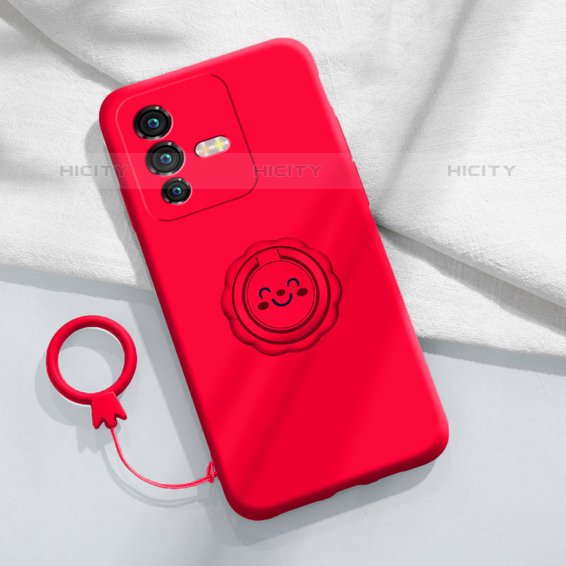 Funda Silicona Carcasa Ultrafina Goma con Magnetico Anillo de dedo Soporte S01 para Vivo V25 Pro 5G Rojo