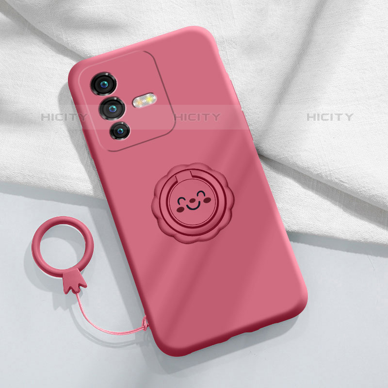 Funda Silicona Carcasa Ultrafina Goma con Magnetico Anillo de dedo Soporte S01 para Vivo V25 Pro 5G Rosa Roja