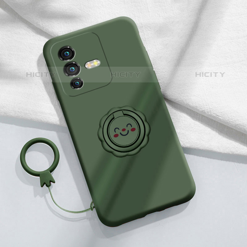 Funda Silicona Carcasa Ultrafina Goma con Magnetico Anillo de dedo Soporte S01 para Vivo V25 Pro 5G Verde Noche