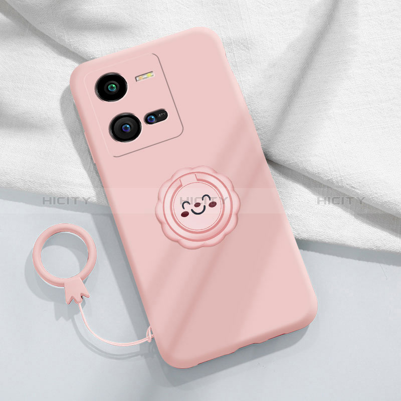 Funda Silicona Carcasa Ultrafina Goma con Magnetico Anillo de dedo Soporte S01 para Vivo V25e Rosa