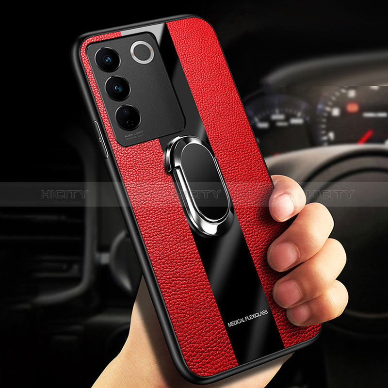 Funda Silicona Carcasa Ultrafina Goma con Magnetico Anillo de dedo Soporte S01 para Vivo V27 Pro 5G