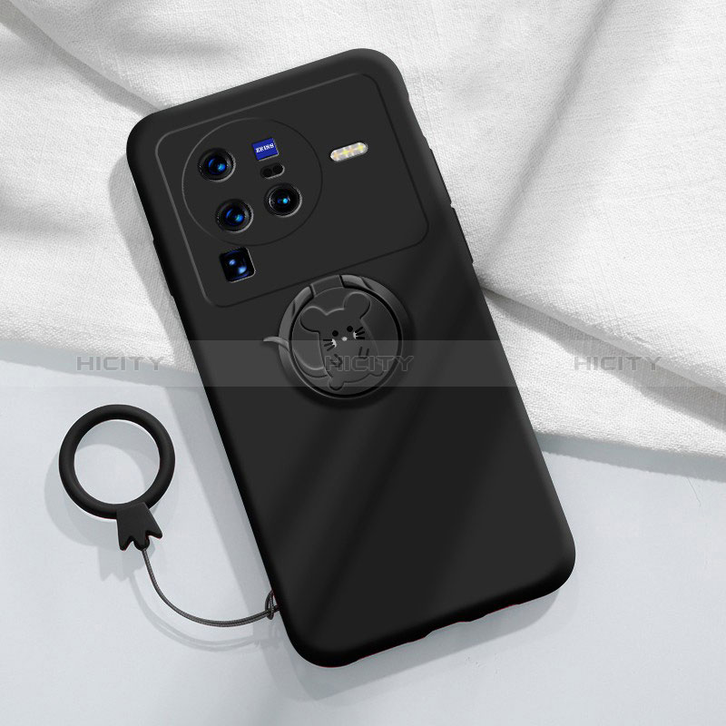 Funda Silicona Carcasa Ultrafina Goma con Magnetico Anillo de dedo Soporte S01 para Vivo X80 Pro 5G