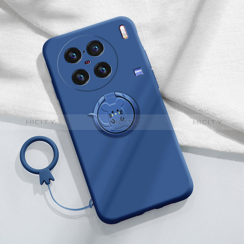 Funda Silicona Carcasa Ultrafina Goma con Magnetico Anillo de dedo Soporte S01 para Vivo X90 5G Azul