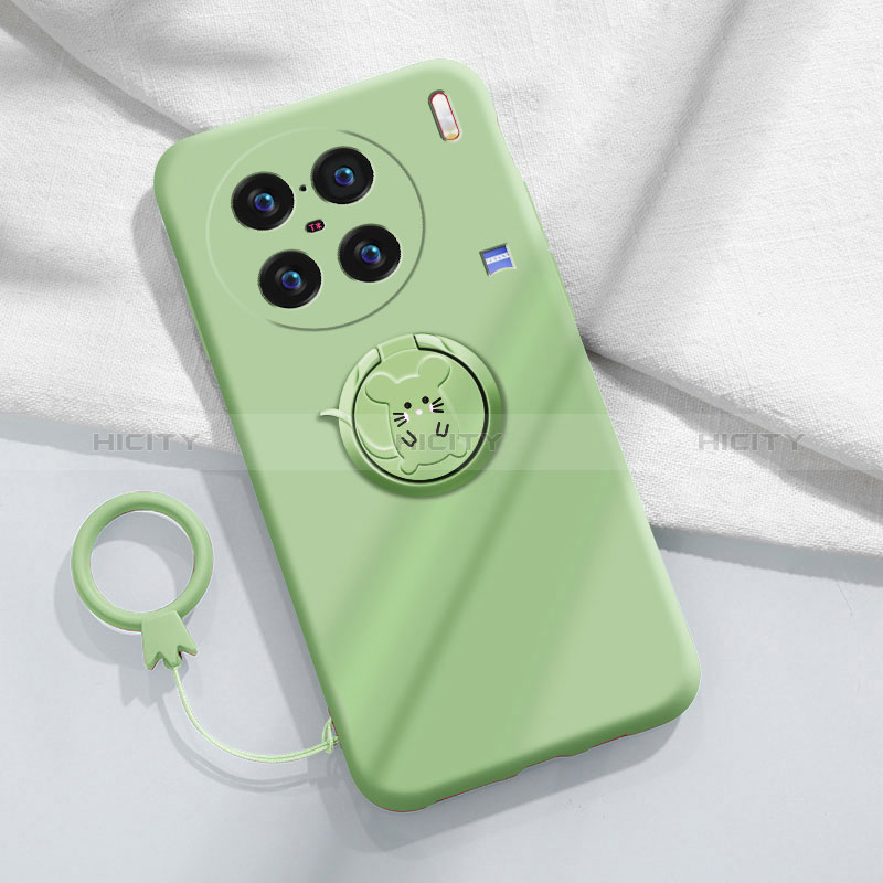 Funda Silicona Carcasa Ultrafina Goma con Magnetico Anillo de dedo Soporte S01 para Vivo X90 5G Verde