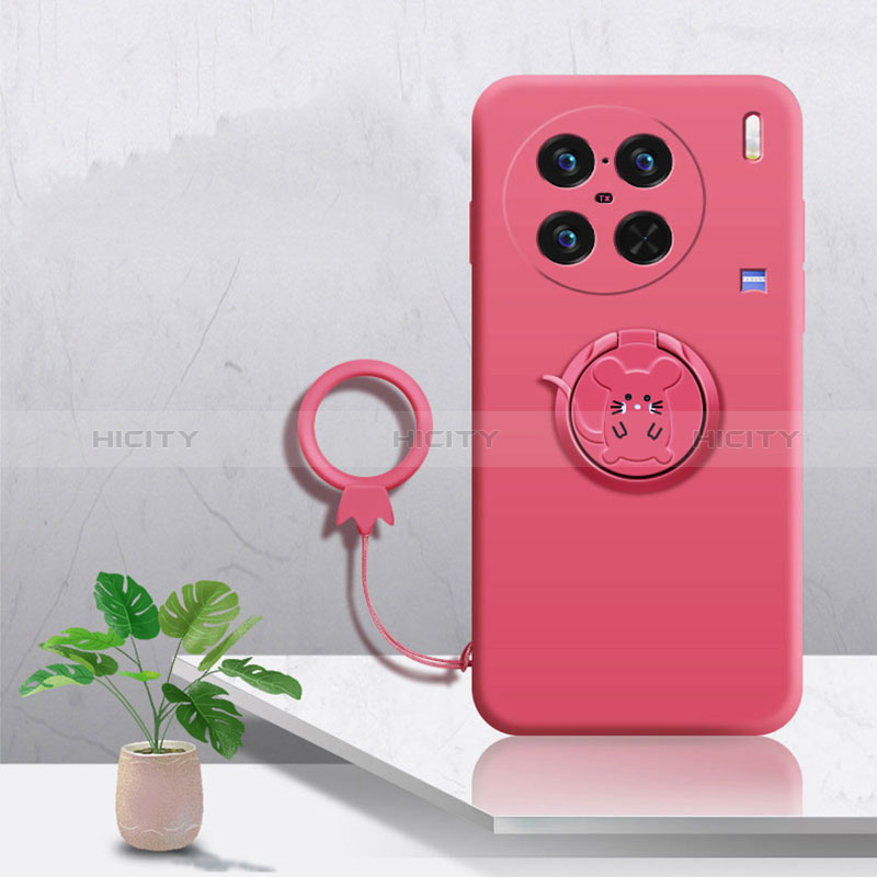 Funda Silicona Carcasa Ultrafina Goma con Magnetico Anillo de dedo Soporte S01 para Vivo X90 Pro+ Plus 5G