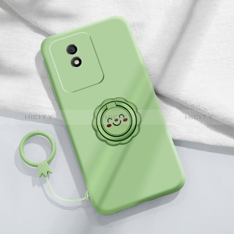 Funda Silicona Carcasa Ultrafina Goma con Magnetico Anillo de dedo Soporte S01 para Vivo Y02 Verde