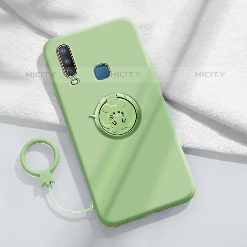 Funda Silicona Carcasa Ultrafina Goma con Magnetico Anillo de dedo Soporte S01 para Vivo Y11 Verde