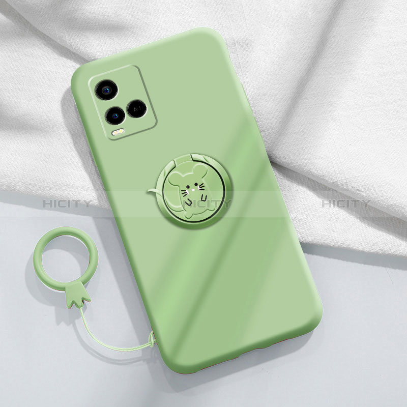 Funda Silicona Carcasa Ultrafina Goma con Magnetico Anillo de dedo Soporte S01 para Vivo Y21a Verde