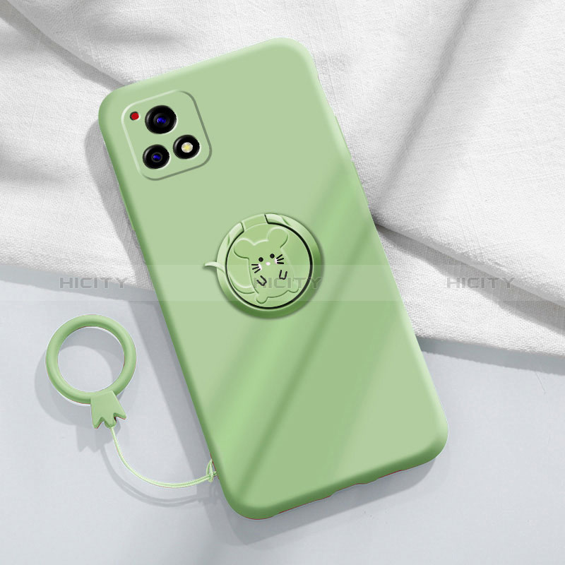 Funda Silicona Carcasa Ultrafina Goma con Magnetico Anillo de dedo Soporte S01 para Vivo Y31s 5G Verde