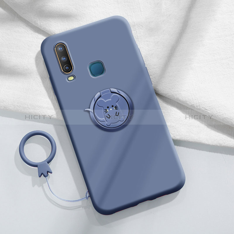 Funda Silicona Carcasa Ultrafina Goma con Magnetico Anillo de dedo Soporte S01 para Vivo Y3s Gris Lavanda