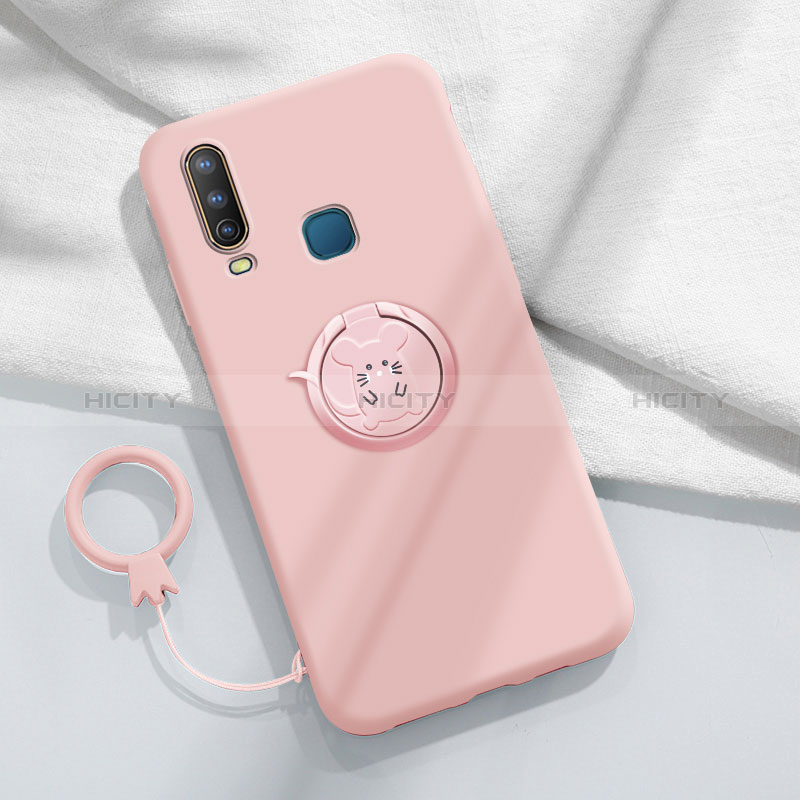 Funda Silicona Carcasa Ultrafina Goma con Magnetico Anillo de dedo Soporte S01 para Vivo Y3s Rosa