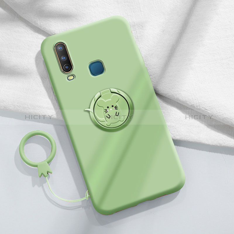 Funda Silicona Carcasa Ultrafina Goma con Magnetico Anillo de dedo Soporte S01 para Vivo Y3s Verde