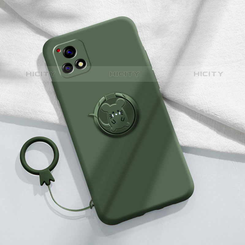 Funda Silicona Carcasa Ultrafina Goma con Magnetico Anillo de dedo Soporte S01 para Vivo Y52s 5G Verde Noche