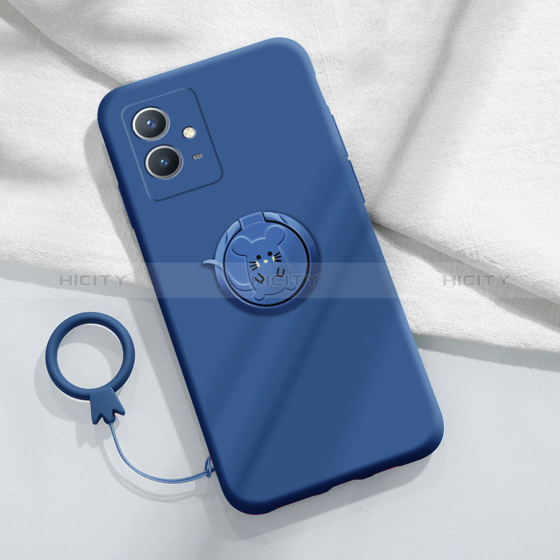 Funda Silicona Carcasa Ultrafina Goma con Magnetico Anillo de dedo Soporte S01 para Vivo Y52t 5G Azul