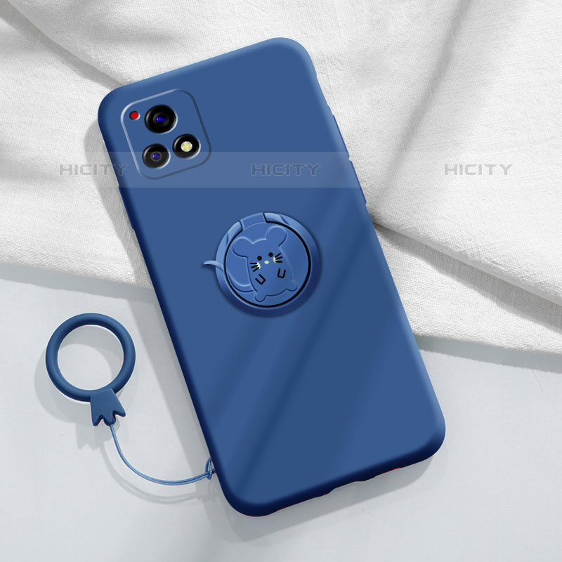 Funda Silicona Carcasa Ultrafina Goma con Magnetico Anillo de dedo Soporte S01 para Vivo Y54s 5G Azul