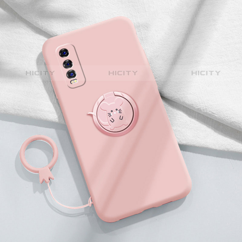 Funda Silicona Carcasa Ultrafina Goma con Magnetico Anillo de dedo Soporte S01 para Vivo Y70S 5G Rosa