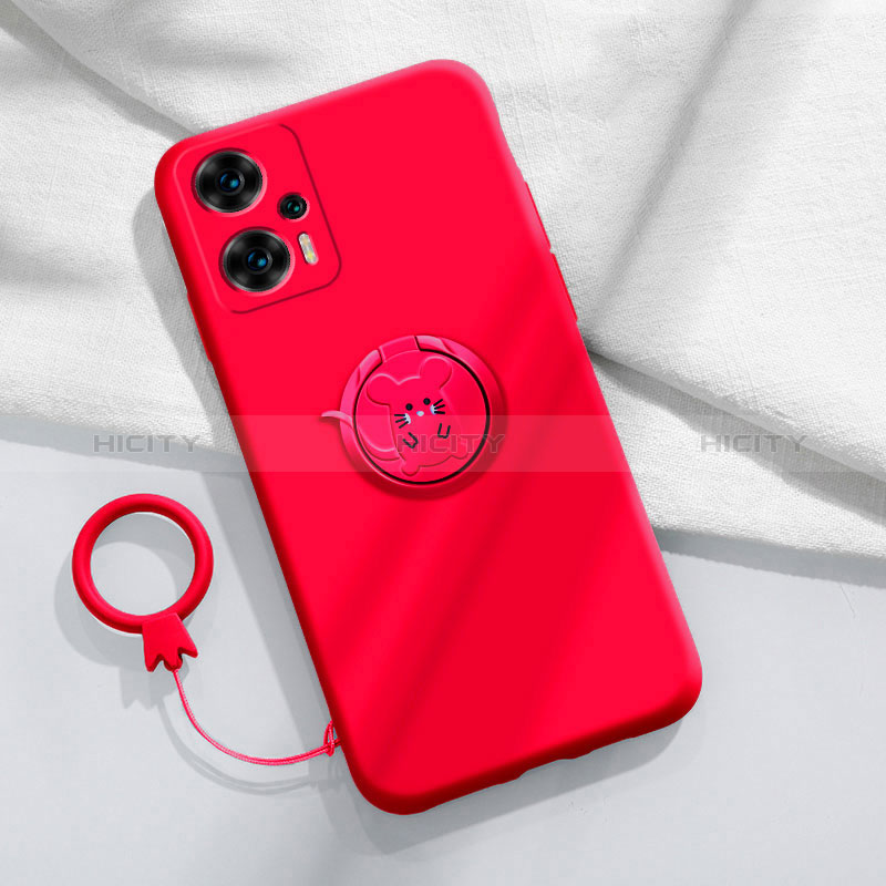 Funda Silicona Carcasa Ultrafina Goma con Magnetico Anillo de dedo Soporte S01 para Xiaomi Poco F5 5G Rojo