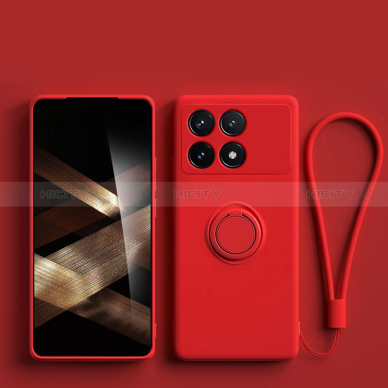 Funda Silicona Carcasa Ultrafina Goma con Magnetico Anillo de dedo Soporte S01 para Xiaomi Redmi K70 5G Rojo