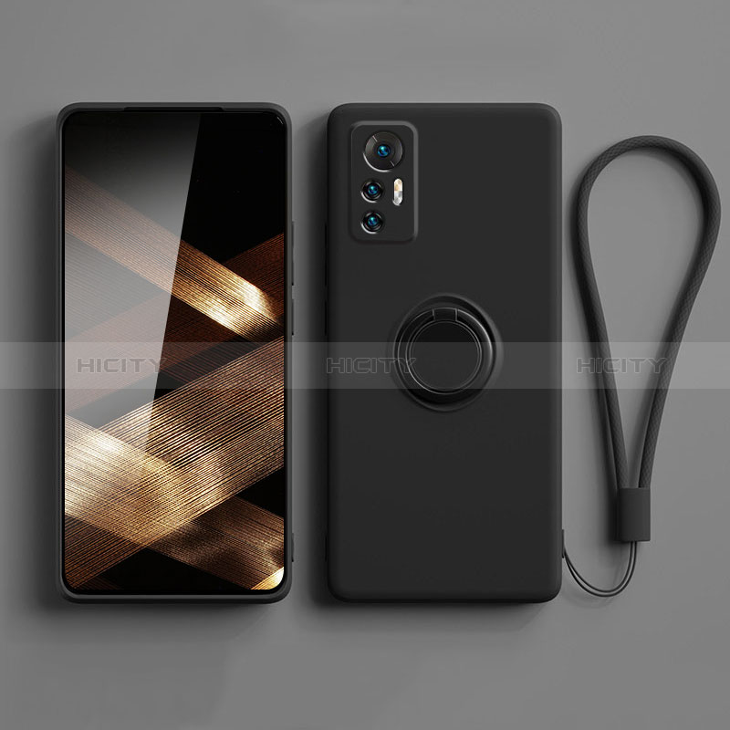 Funda Silicona Carcasa Ultrafina Goma con Magnetico Anillo de dedo Soporte S01 para Xiaomi Redmi Note 12S Negro