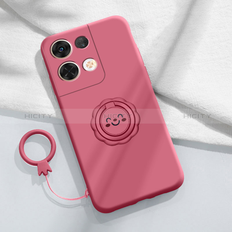 Funda Silicona Carcasa Ultrafina Goma con Magnetico Anillo de dedo Soporte S01 para Xiaomi Redmi Note 13 5G Rosa Roja