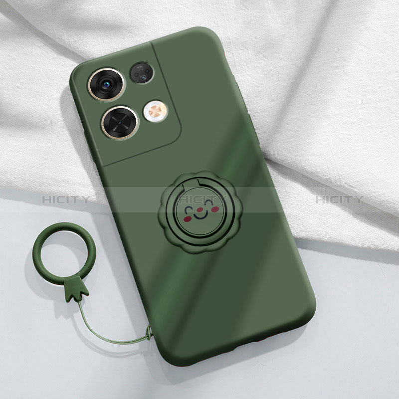 Funda Silicona Carcasa Ultrafina Goma con Magnetico Anillo de dedo Soporte S01 para Xiaomi Redmi Note 13 5G Verde Noche