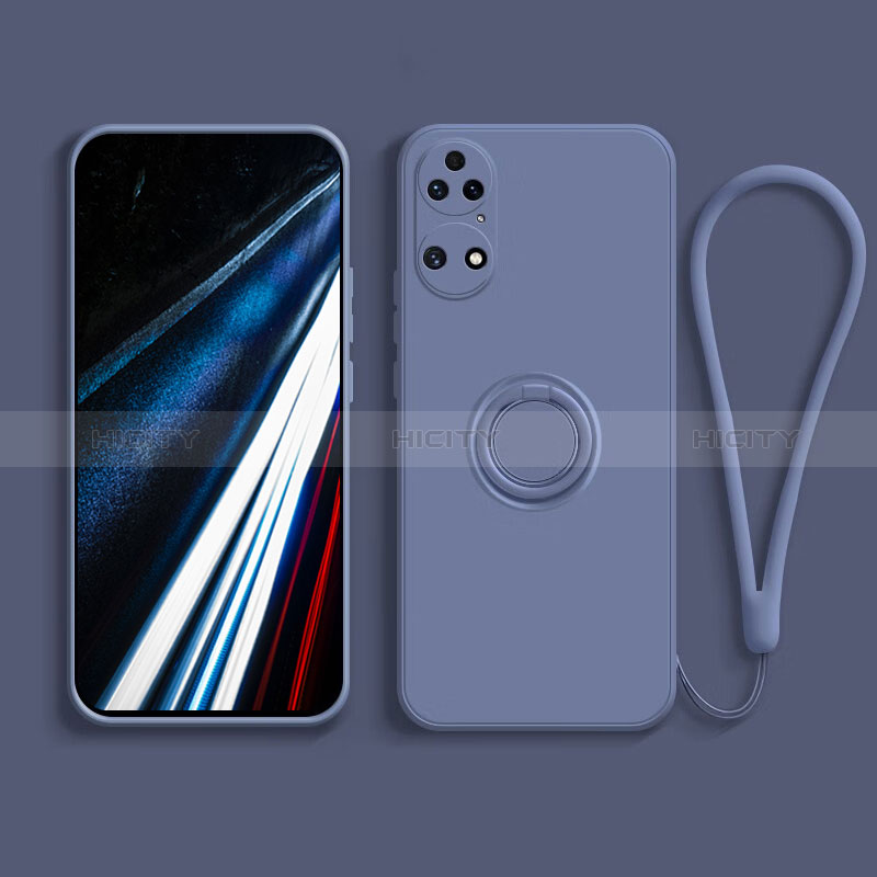 Funda Silicona Carcasa Ultrafina Goma con Magnetico Anillo de dedo Soporte S02 para Huawei P50 Gris Lavanda