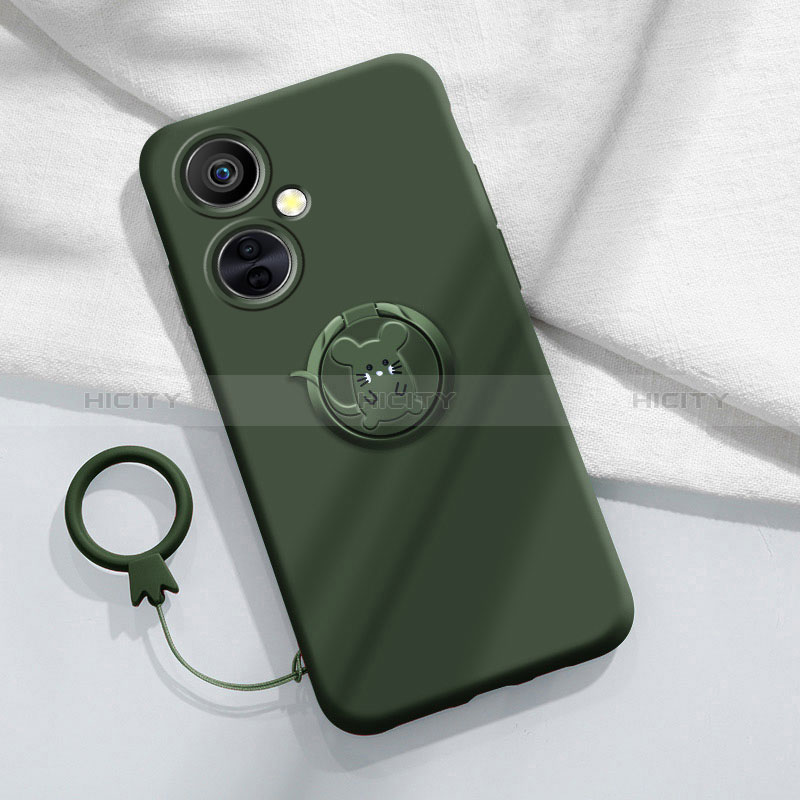 Funda Silicona Carcasa Ultrafina Goma con Magnetico Anillo de dedo Soporte S02 para OnePlus Nord CE 3 Lite 5G Verde Noche