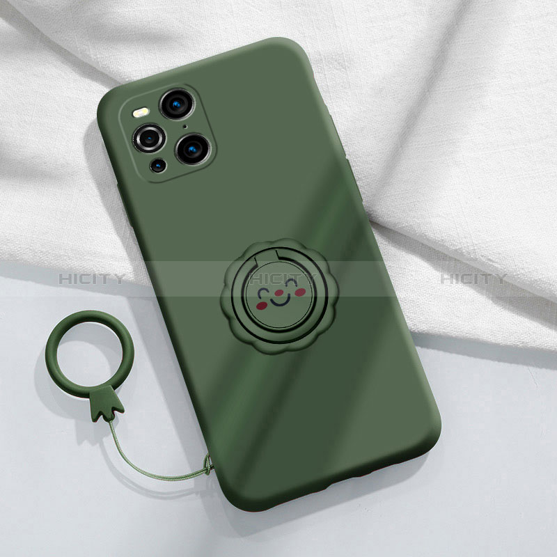 Funda Silicona Carcasa Ultrafina Goma con Magnetico Anillo de dedo Soporte S02 para Oppo Find X3 5G Verde Noche