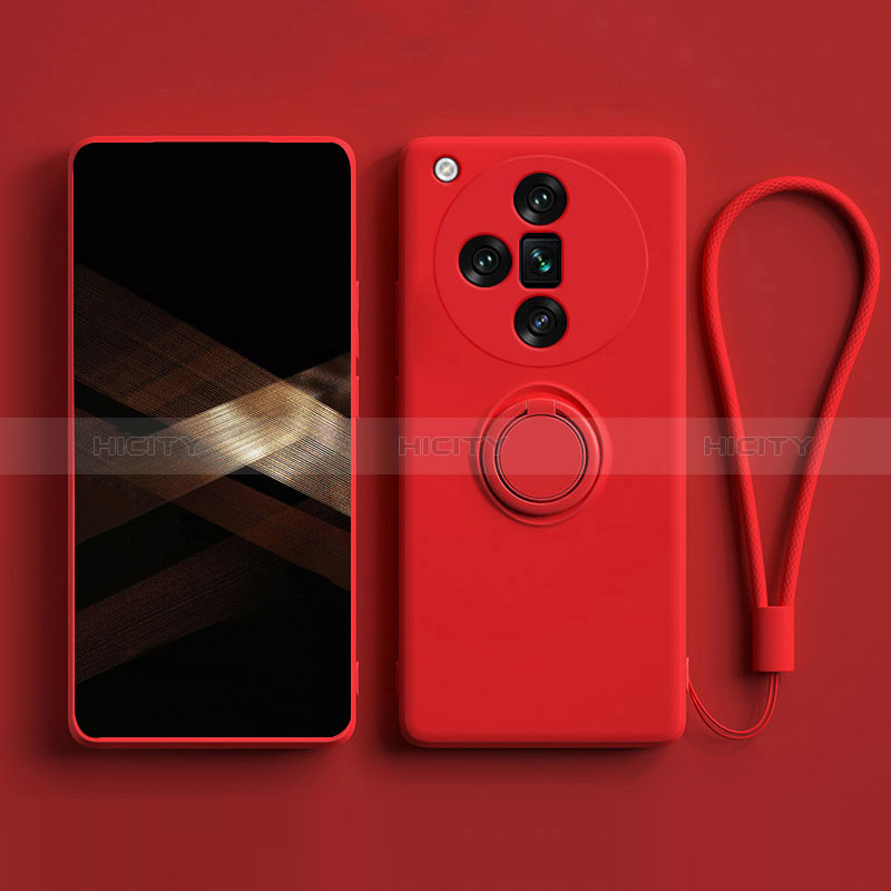 Funda Silicona Carcasa Ultrafina Goma con Magnetico Anillo de dedo Soporte S02 para Oppo Find X7 5G Rojo